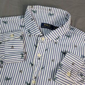 Polo Ralph Lauren Grasshopper Shirt Men's XL Striped Long Sleeve All Over Print